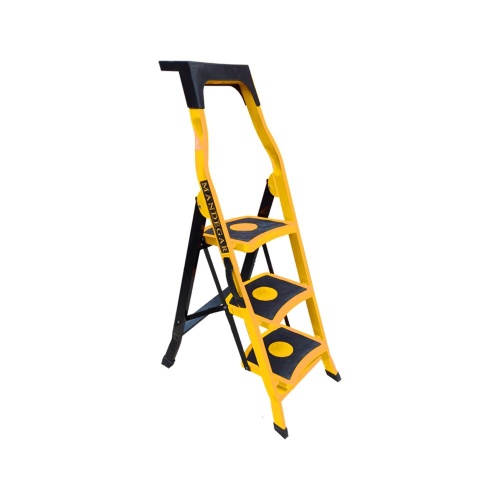 Стремянка стальная с 3 широкими ступенями SAMA желтого цвета (арт.S-3Ж) от магазина ЛесКонПром.ру