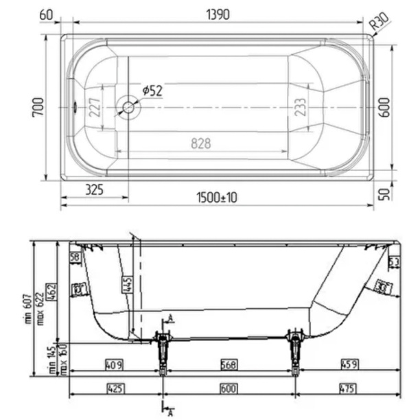 Ванна чугунная Wotte Start 150х70х44,5 см от магазина ЛесКонПром.ру