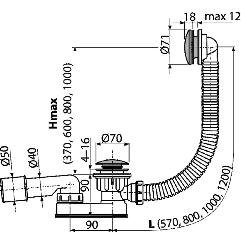 Слив-перелив Alcaplast A507CKM Click-Clack Хром от магазина ЛесКонПром.ру
