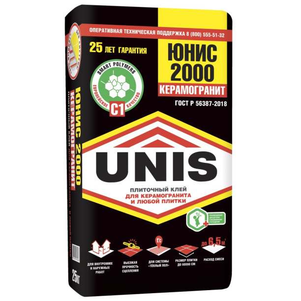 Клей для плитки C1 UNIS 2000, 25 кг от магазина ЛесКонПром.ру