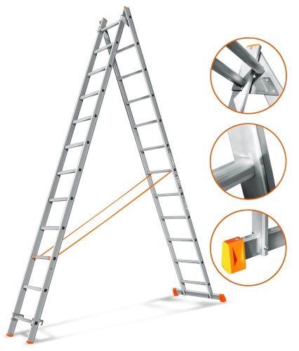 Двухсекционная алюминиевая лестница ГРАНИТ 2х12 ступеней Эйфель от магазина ЛесКонПром.ру