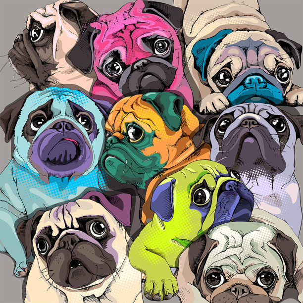 Фотообои флизелиновые Мопсы 200х200 см от магазина ЛесКонПром.ру