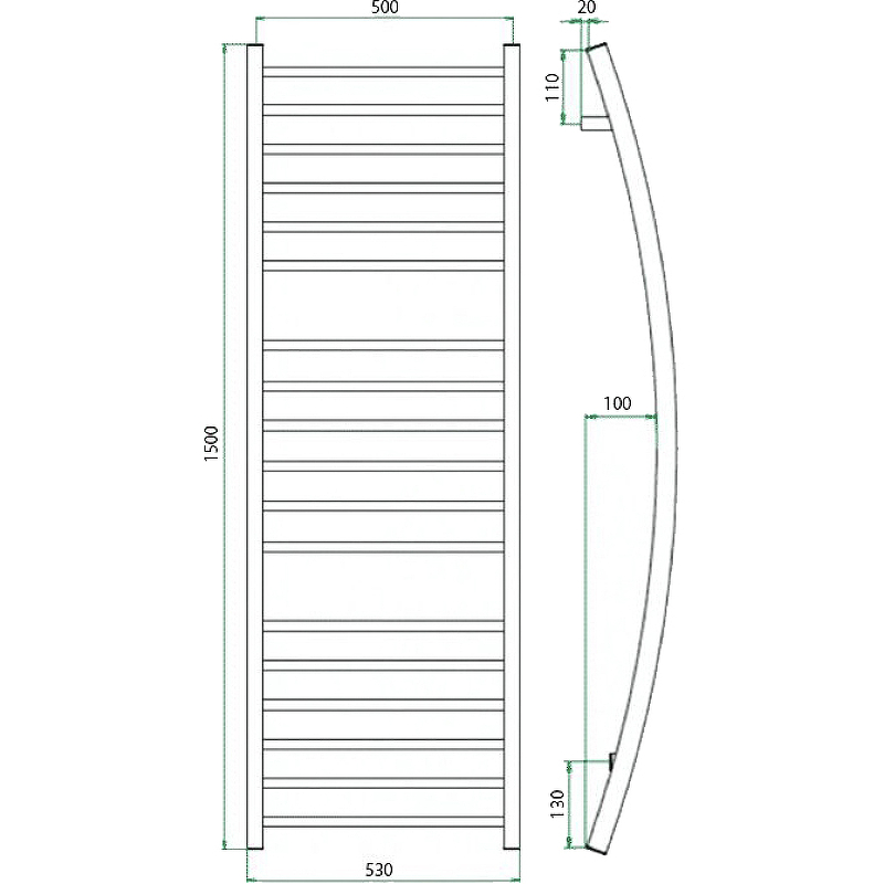 Водяной полотенцесушитель Grota Primo 530х1500 Хром от магазина ЛесКонПром.ру