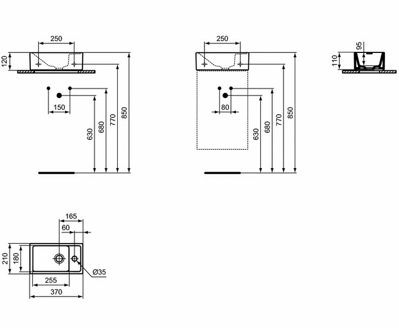 Раковина Ideal Standard Tempo 37 R E211201 Euro White от магазина ЛесКонПром.ру