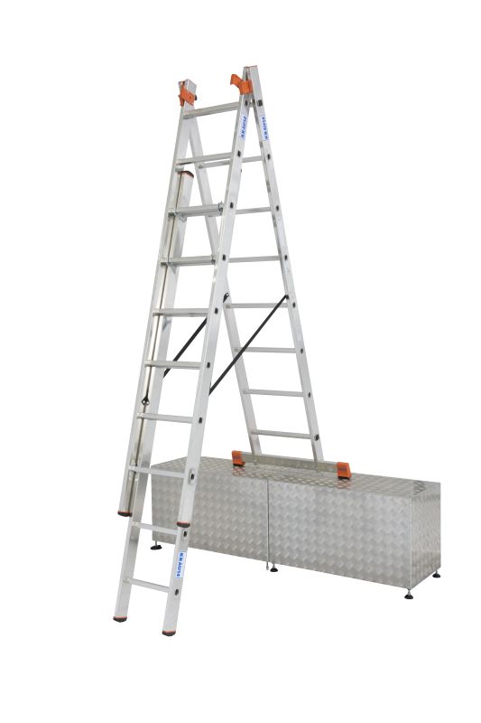 Лестница алюминиевая трехсекционая с допфункцией KRAUSE TRIBILO 3х8 от магазина ЛесКонПром.ру