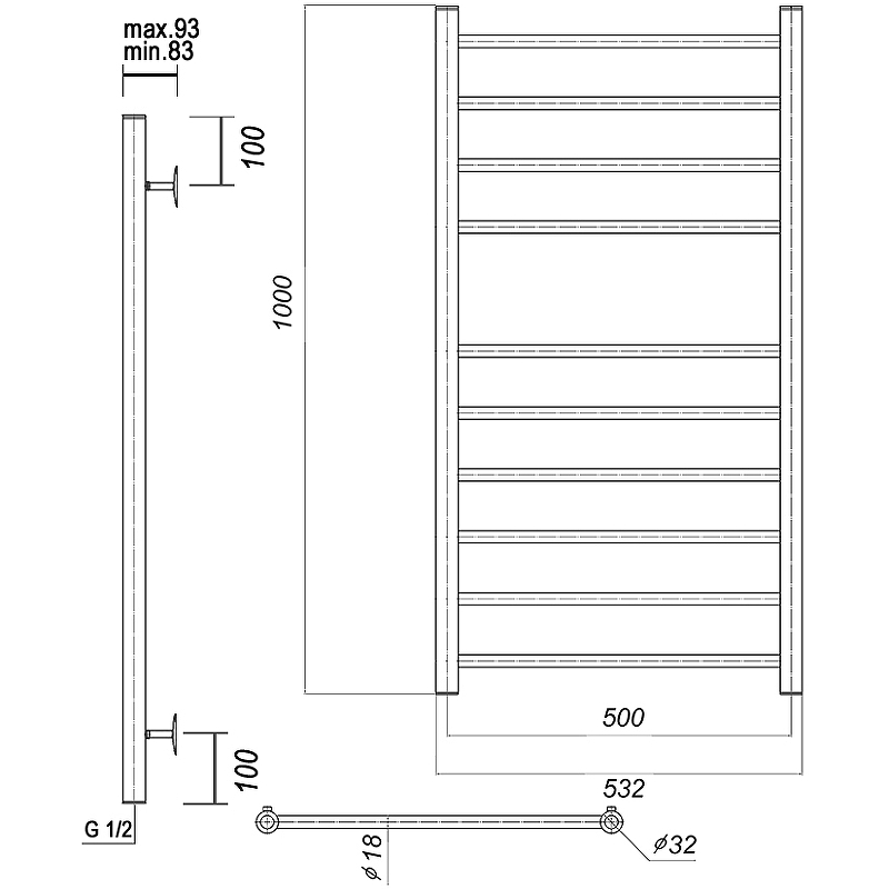 Водяной полотенцесушитель Domoterm Медея П10 500x1000 Хром от магазина ЛесКонПром.ру