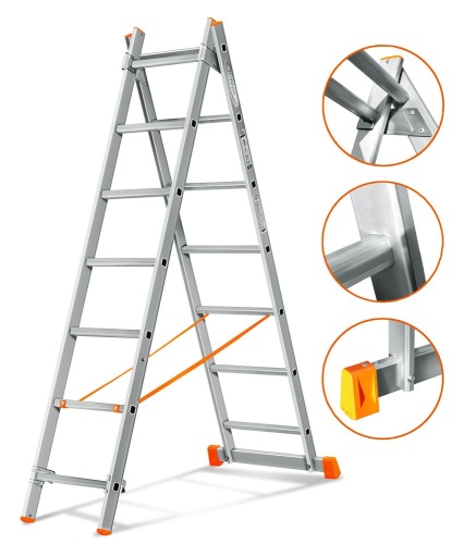 Двухсекционная алюминиевая лестница ГРАНИТ 2х7 ступеней Эйфель от магазина ЛесКонПром.ру