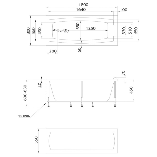 Акриловая ванна 100Acryl Aria 180х80х46,5 см от магазина ЛесКонПром.ру
