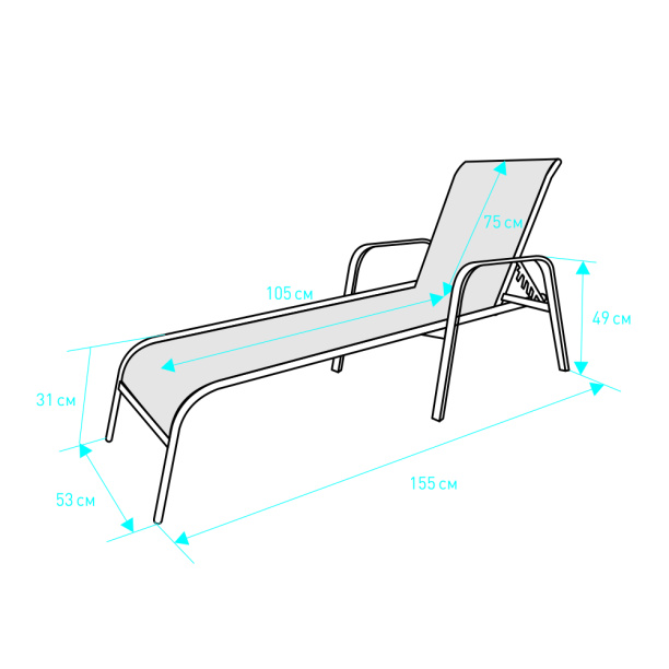 Шезлонг металлический 193x53x31 см с текстиленом от магазина ЛесКонПром.ру