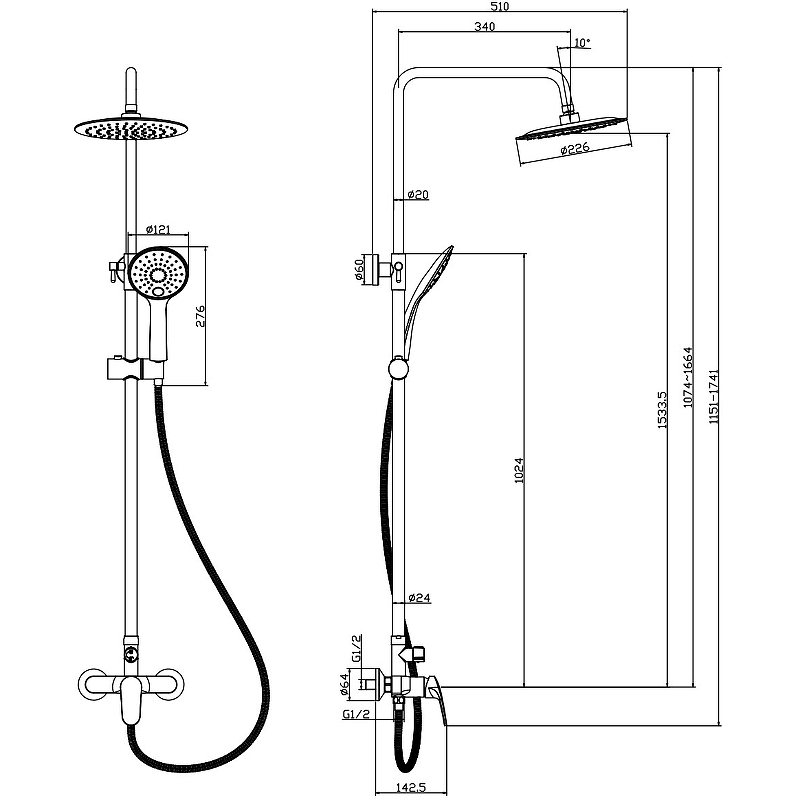 Душевая система Rossinka RS45-45 Хром от магазина ЛесКонПром.ру