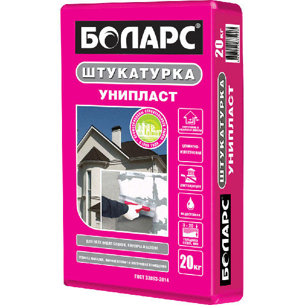 Цементно-известковая штукатурка БОЛАРС УНИПЛАСТ, 20 кг от магазина ЛесКонПром.ру