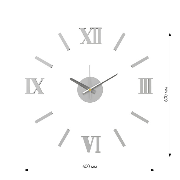 Часы-наклейки d60 см матовый хром от магазина ЛесКонПром.ру