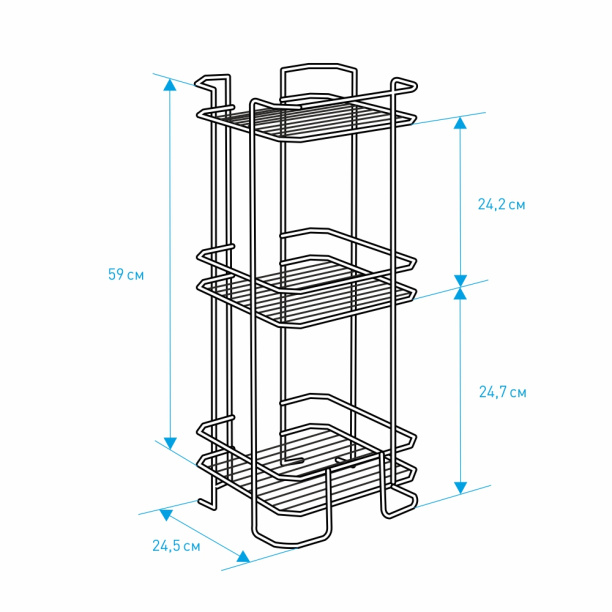 Полка сетчатая ЧМЗ Нюанс 3-ярусная прямая хром от магазина ЛесКонПром.ру