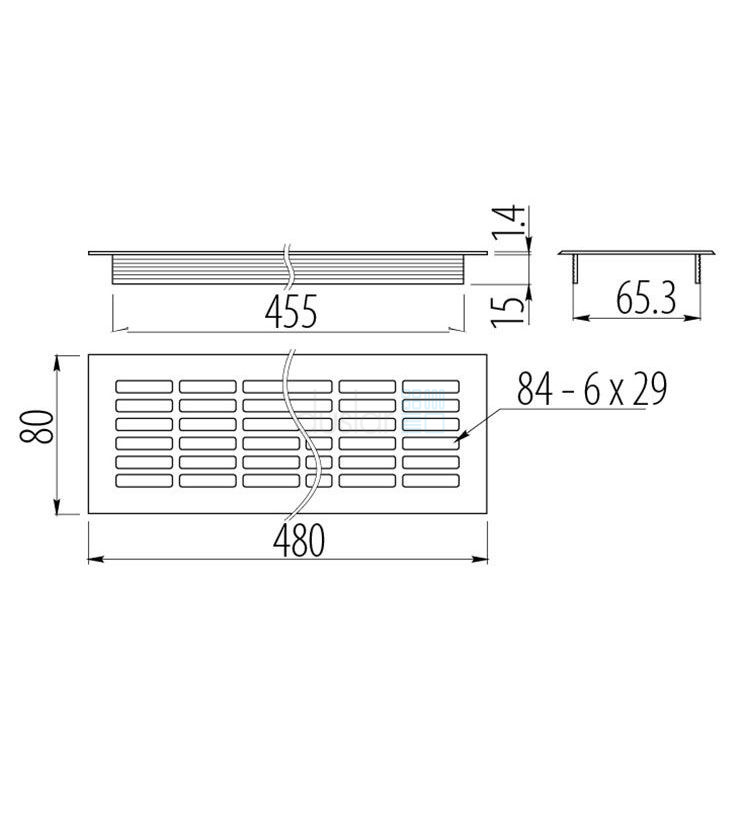 Решетка вентиляционная 480х80 мм, алюминий от магазина ЛесКонПром.ру