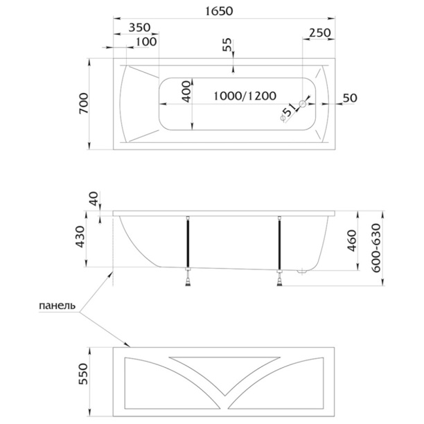 Акриловая ванна 100Acryl ACRYEL 165х70 см от магазина ЛесКонПром.ру