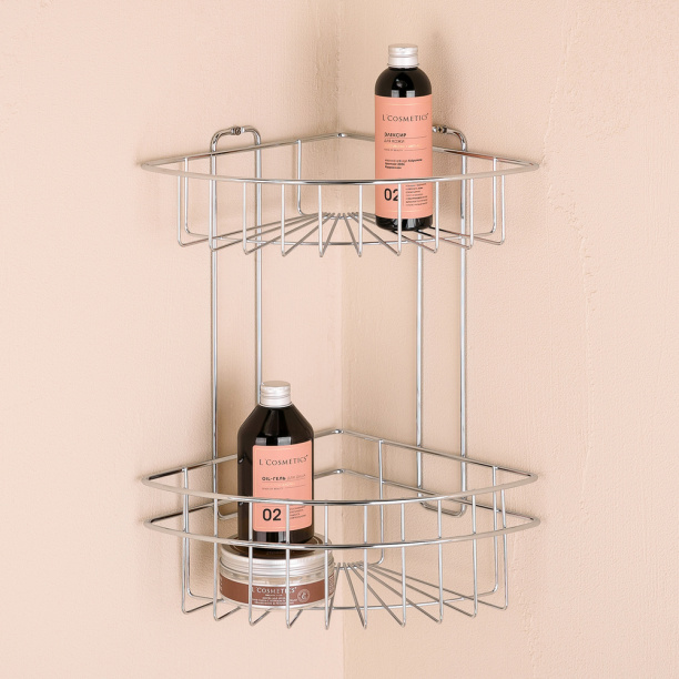 Полка сетчатая ЧМЗ Кашалот 2-ярусная угловая хром от магазина ЛесКонПром.ру