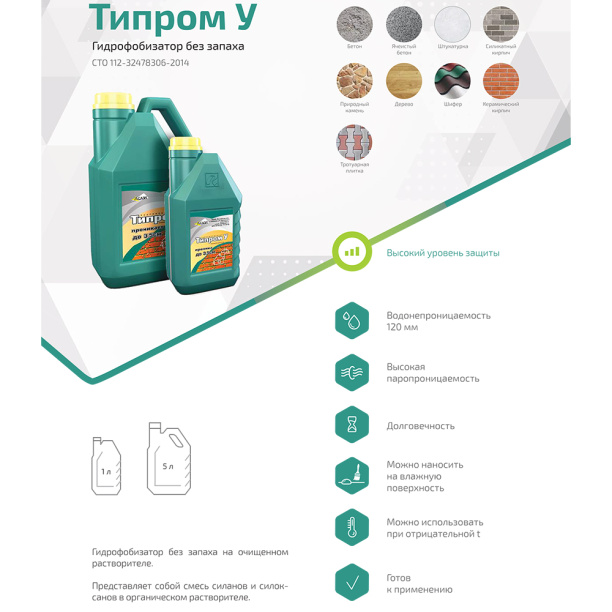 Гидрофобизатор Типром У 1 л от магазина ЛесКонПром.ру