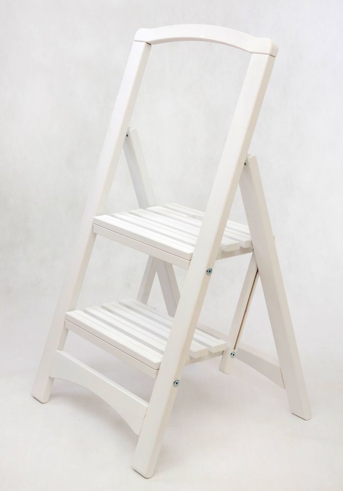 Стремянка деревянная с широкими ступенями Hoz-Block Микки 2 ступени Белая (арт. СДМ-2Б) от магазина ЛесКонПром.ру