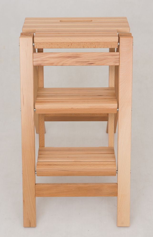 Стремянка-табурет деревянная с широкими ступенями Hoz-Block Микки 3 ступени Белая (арт. СДМТ-3Б) от магазина ЛесКонПром.ру