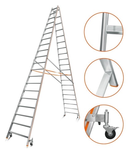 Двухсторонняя стремянка алюминиевая Эйфель 20 ступеней (арт. Комфорт - Профи 220 Роллер) от магазина ЛесКонПром.ру