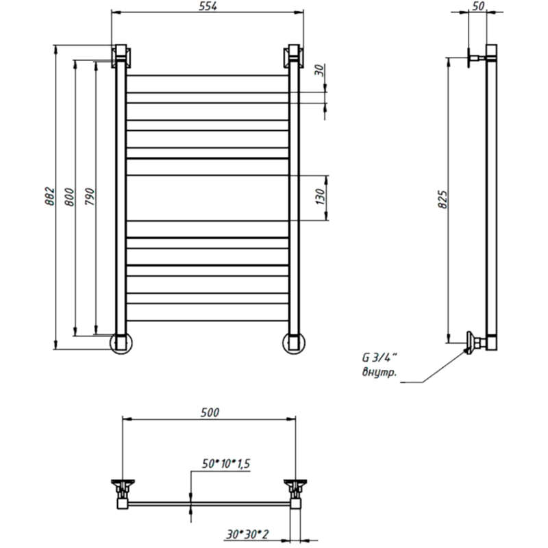 Водяной полотенцесушитель EWRIKA Деметра КВ8 80х50 Хром от магазина ЛесКонПром.ру