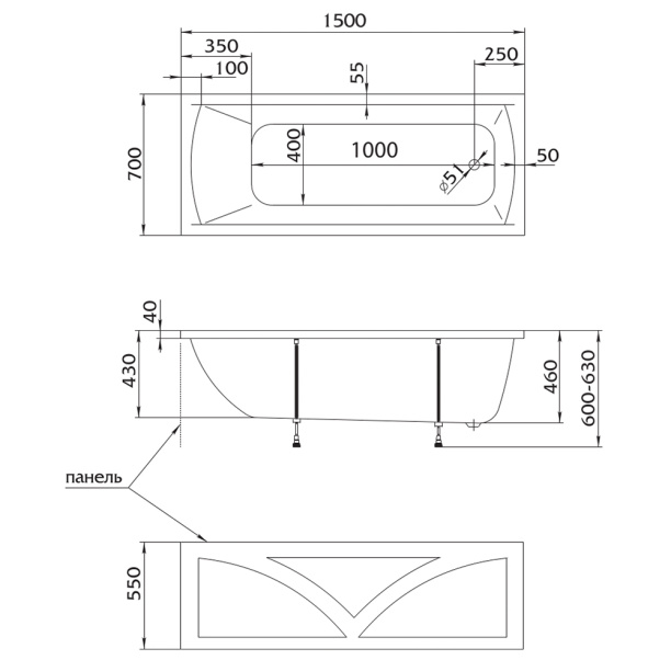 Акриловая ванна 100Acryl ACRYEL 150х70 см от магазина ЛесКонПром.ру