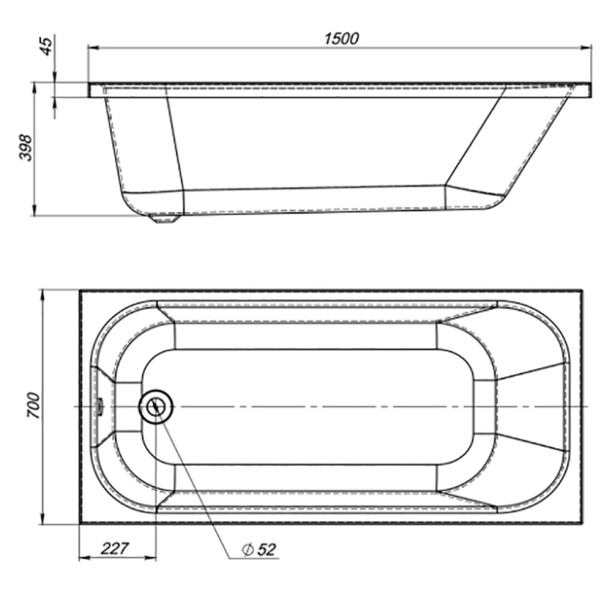 Акриловая ванна Мирсант Optima 150х70 см от магазина ЛесКонПром.ру