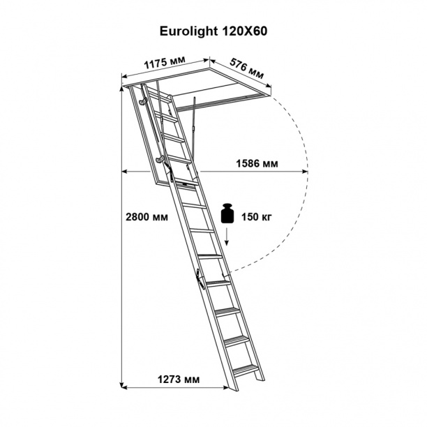 Лестница чердачная EUROLIGHT 600х1200х2800 мм от магазина ЛесКонПром.ру