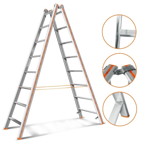 Двухсторонняя стремянка алюминиевая Эйфель 8 ступеней (арт. Комфорт-Профи 208) от магазина ЛесКонПром.ру