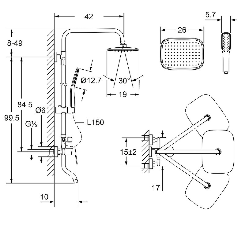 Душевая система Laguraty 7000AX Черный Золото от магазина ЛесКонПром.ру