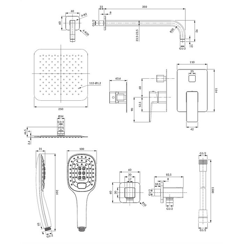 Душевая система Omnires Parma SYSPM21IN Инокс от магазина ЛесКонПром.ру