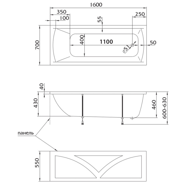 Акриловая ванна 100Acryl ACRYEL 160х70 см от магазина ЛесКонПром.ру