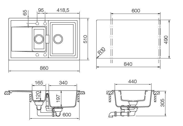 Кухонная мойка ETON 60D CRISTADUR 700693 от магазина ЛесКонПром.ру
