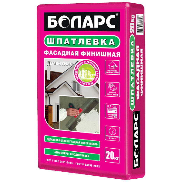 Шпатлевка БОЛАРС ФАСАДНАЯ ФИНИШНАЯ цементная, 20 кг от магазина ЛесКонПром.ру