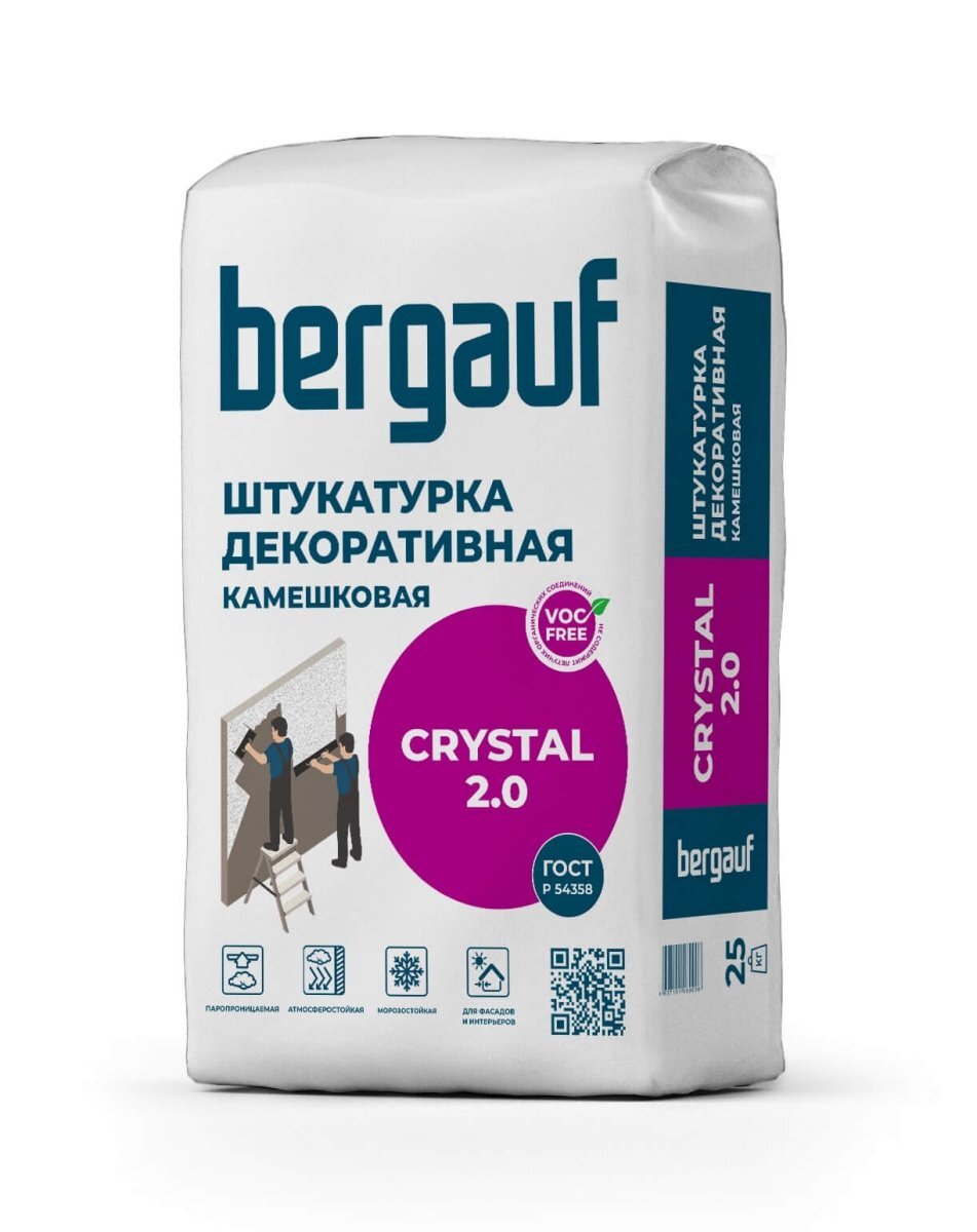 Смесь сухая штукатурная декоративная BERGAUF Crystal камешковая зерно 2,0 25 кг от магазина ЛесКонПром.ру