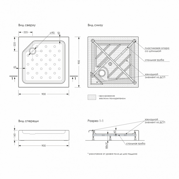 Душевой поддон МЕТАКАМ Universal N 90х90 см квадратный от магазина ЛесКонПром.ру