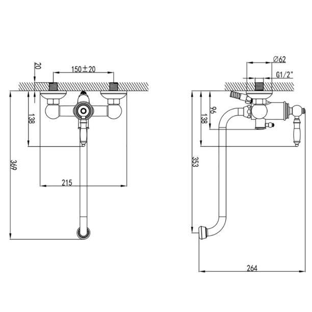 Смеситель для ванны CULTO Antique длинный излив хром от магазина ЛесКонПром.ру