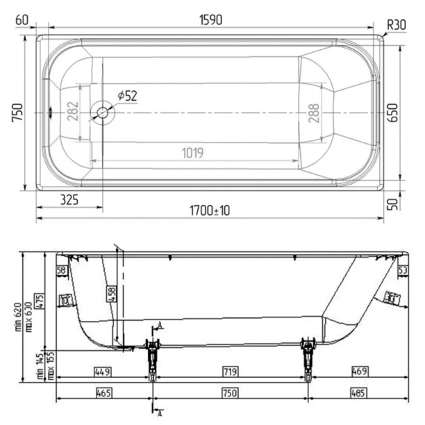 Ванна чугунная Wotte Start 170х75х45,8 см от магазина ЛесКонПром.ру