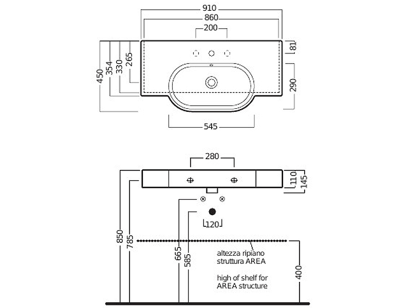 Раковина Hatria Area 91 YXA001 Белая от магазина ЛесКонПром.ру