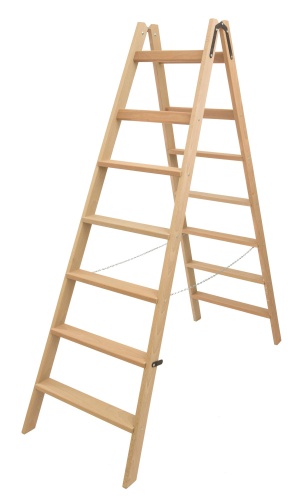 Стремянка двухсторонняя деревянная со ступенями и перекладинами Hoz-Block Альпинист 2х7 ступеней (арт. СДДА-7) от магазина ЛесКонПром.ру