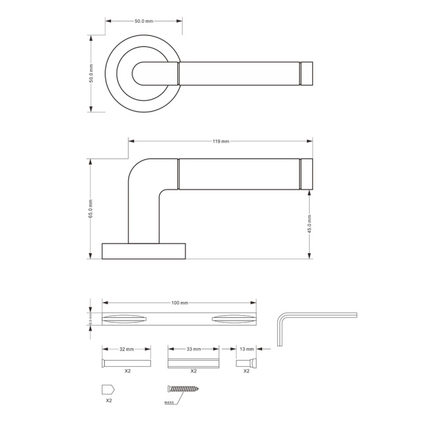 Ручки дверные NEODECO А52018 никель от магазина ЛесКонПром.ру