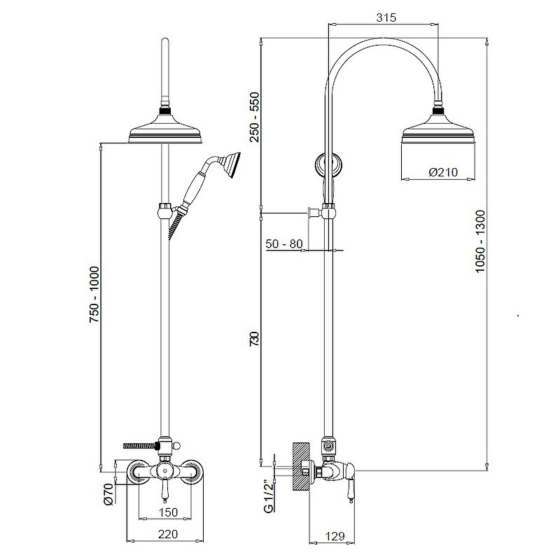 Душевая система Margaroli Classica RU1006AA01CR Хром от магазина ЛесКонПром.ру