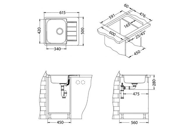 Мойка врезная с крылом Line 80555413 от магазина ЛесКонПром.ру