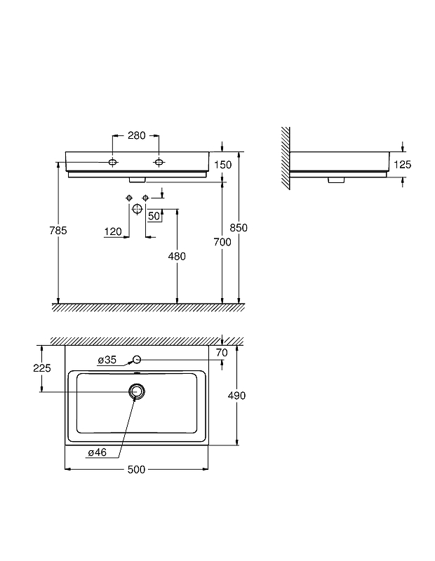 Раковина Grohe Cube Ceramic 50 3947400H Альпин-белая от магазина ЛесКонПром.ру