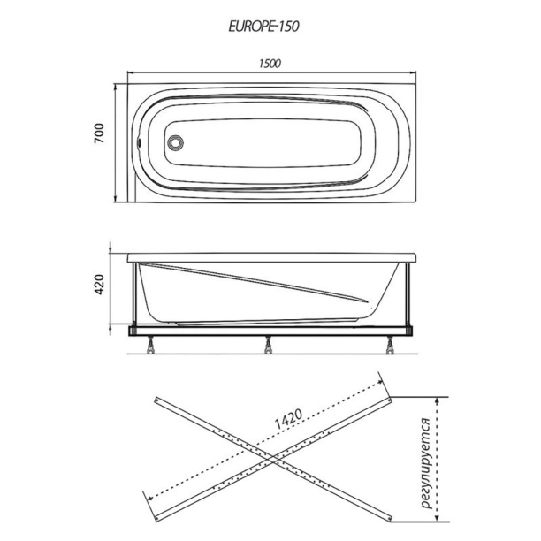 Каркас для ванны 1ACReal 170-190х75-90 см универсальный от магазина ЛесКонПром.ру