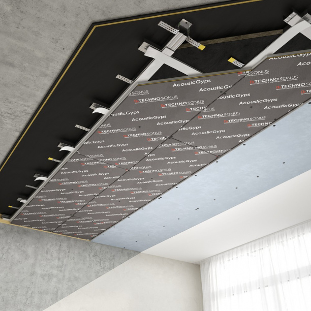 Гипсокартон высокопрочный с мембраной TechnoSonus АкустикГипс М1 1200x590x17 мм от магазина ЛесКонПром.ру
