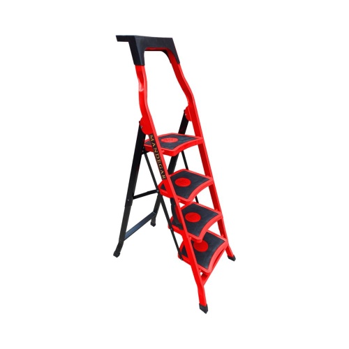 Стремянка стальная с 4 широкими ступенями SAMA красного цвета (арт.S-3К) от магазина ЛесКонПром.ру