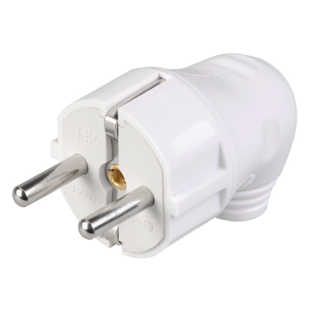 Вилка с заземлением угловая белая IEK от магазина ЛесКонПром.ру
