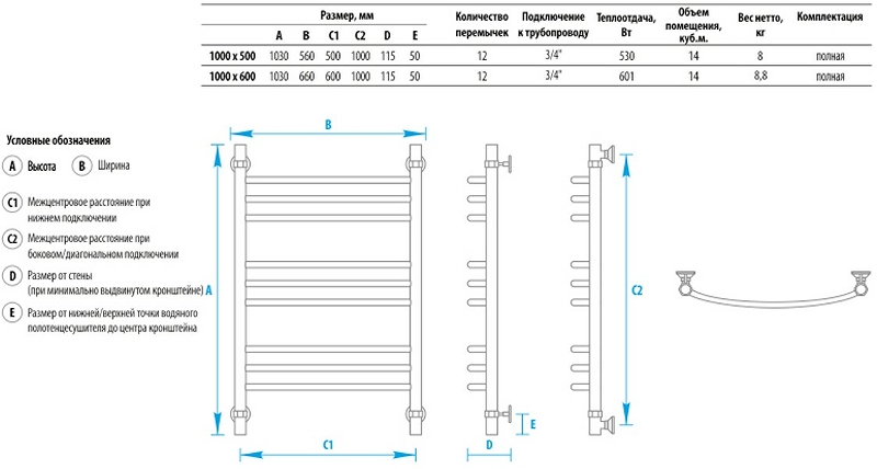 Водяной полотенцесушитель Energy Prestige 1000x500 EWTR0PRES1005000000 Хром от магазина ЛесКонПром.ру