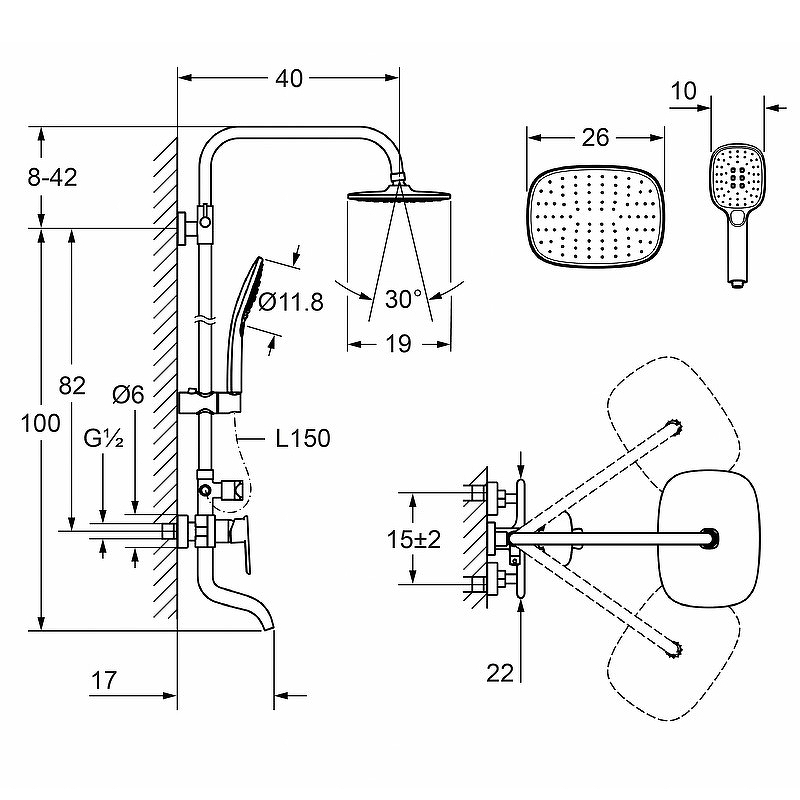 Душевая система Laguraty 17054 Хром от магазина ЛесКонПром.ру